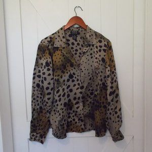VTG City Silk 100% Silk Animal Cheetah Print Long Sleeve Button Up Blouse Shirt